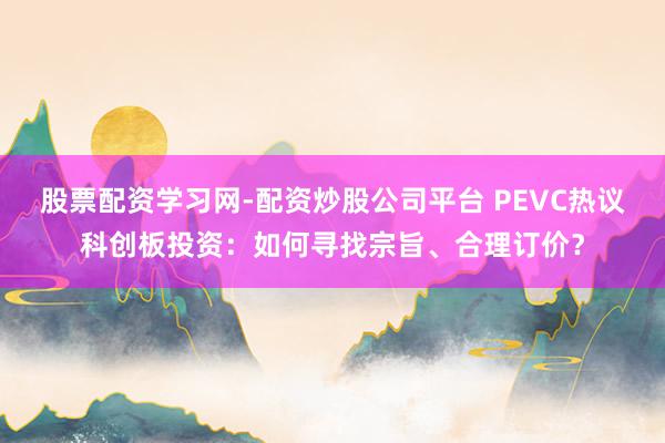股票配资学习网-配资炒股公司平台 PEVC热议科创板投资：如何寻找宗旨、合理订价？