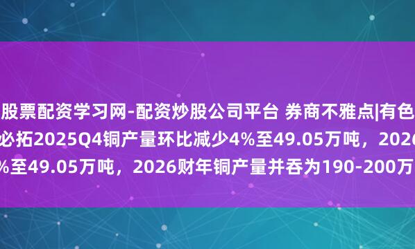 股票配资学习网-配资炒股公司平台 券商不雅点|有色金属-国外季报：必和必拓2025Q4铜产量环比减少4%至49.05万吨，2026财年铜产量并吞为190-200万吨